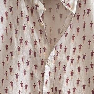 Bonobos Mens Swimsuit Strongman Print Shirt M White Novelty Casual Retro Quirky